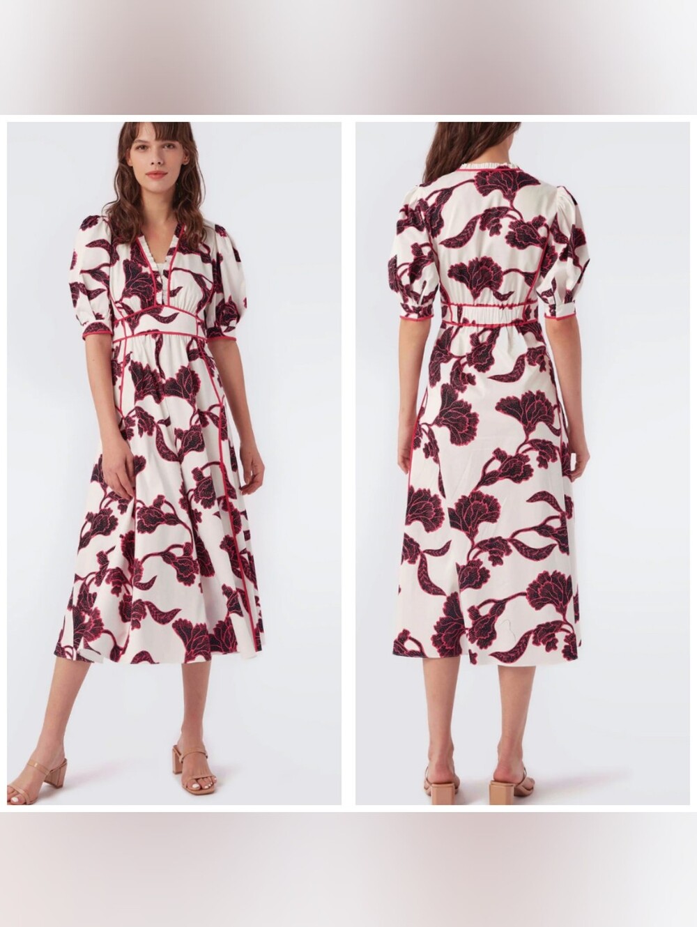 DVF Devon Cotton Poplin Floral Midi Dress Size 8